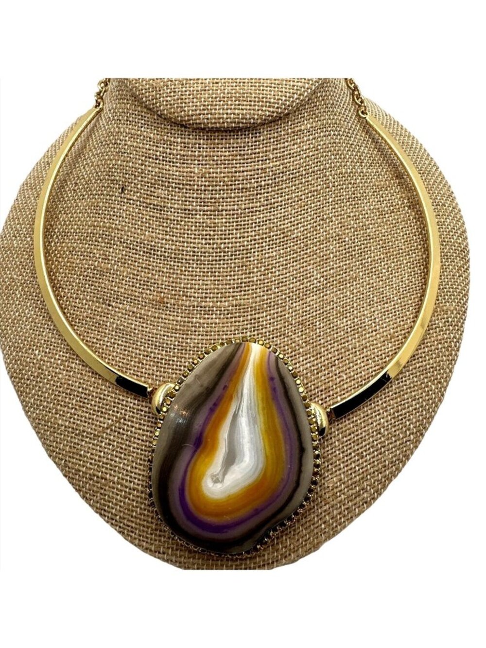 Y2k Jessica Simpson Agate Necklace Collar Sliced Stone Southwestern Chic Vintage